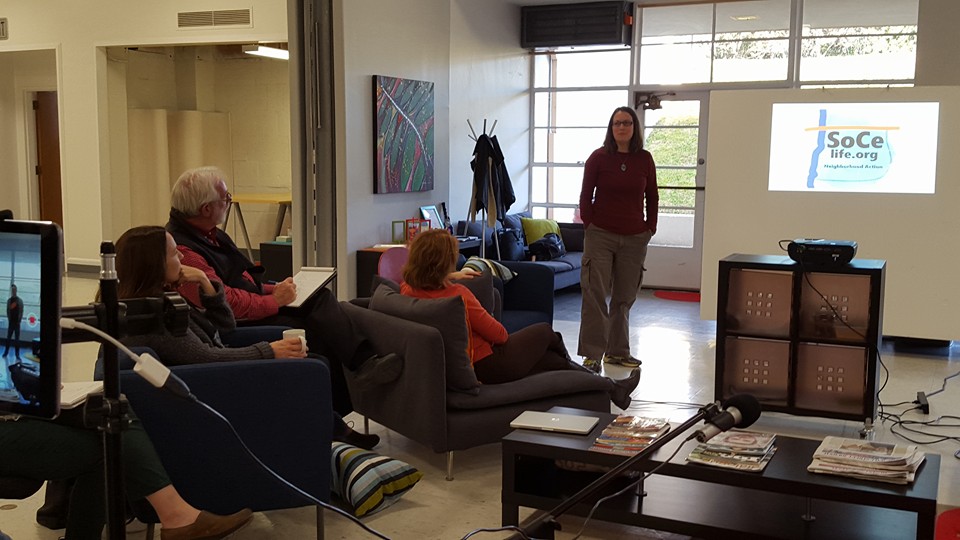 Here we see Catherine sharing about the work we are doing in SoCe. 