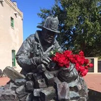 This memorial stands outside the museum.