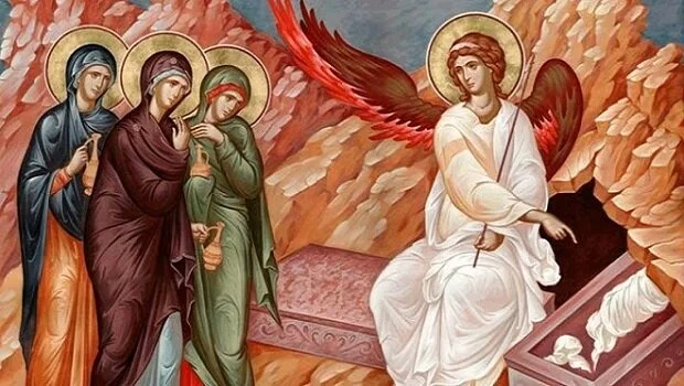 The woman at the tomb and greeting the resurrection