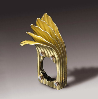 FOLD by Alan Revere 2013. 18K yellow gold, 14k rose gold, platinum and diamonds. Courtesy of AJDC. Photograph by Ron Saltiel.