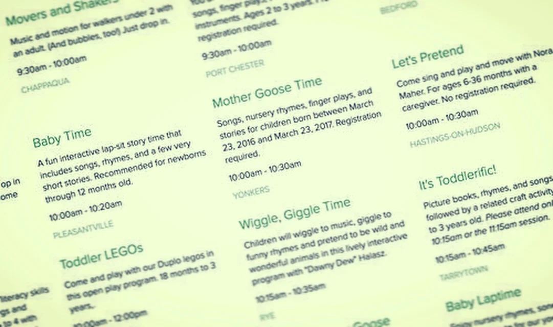 Updated for 2019: EVERY Westchester Tots Library Program in One Easy List