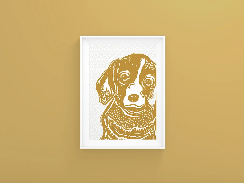 Beagle Linocut Wall Art Barkley Wagz