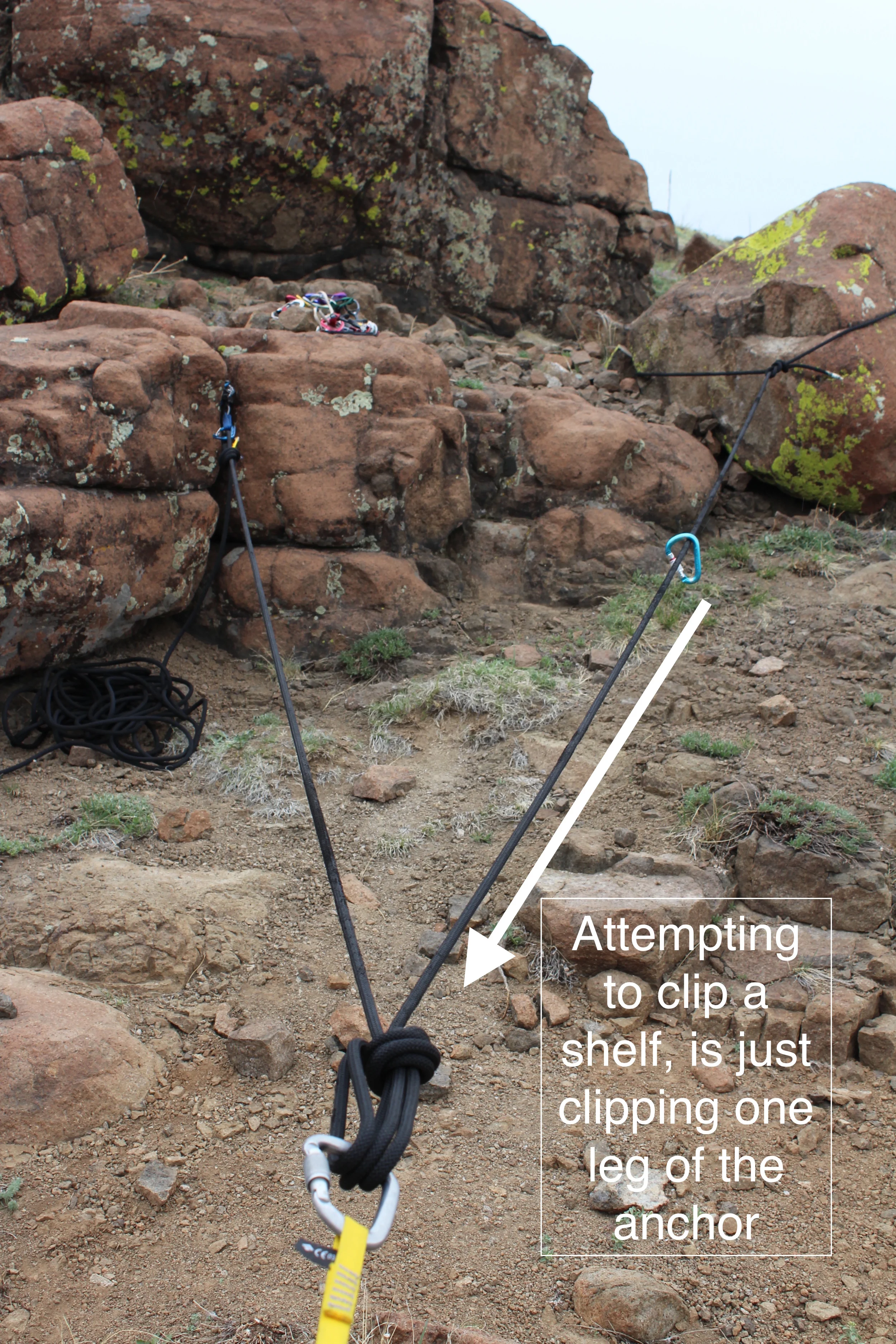 Many Toprope anchors that are built with a static rope effectively do not have a shelf.
