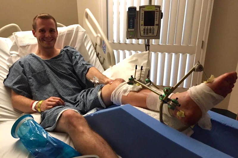 David recovering in the hospital.