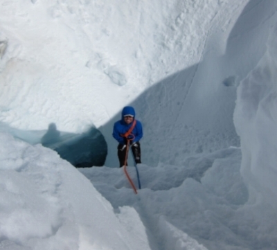 Skander Spies exits a crevasse in Denali National Park.
