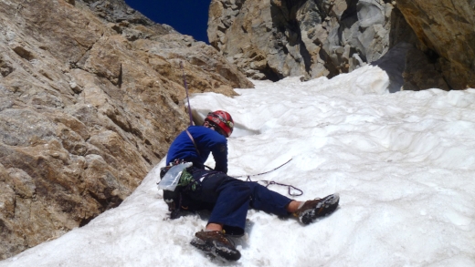 Ty Guarino in the escape couloir.
