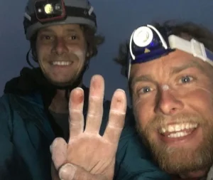 Stanhope (left) and Leo Houlding on top of South Howser Tower, 23 hours 36 minutes after starting.
