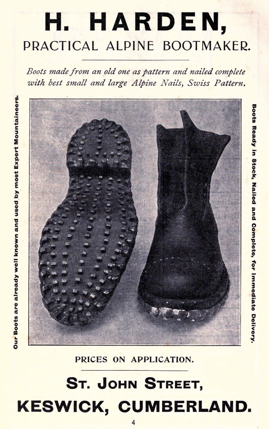 Mountaineering boots circa 1911. By H. Harden - Jones, Owen Glynne Rock-climbing in the English Lake District, 1911, Public Domain, https://commons.wikimedia.org/w/index.php?curid=9433840