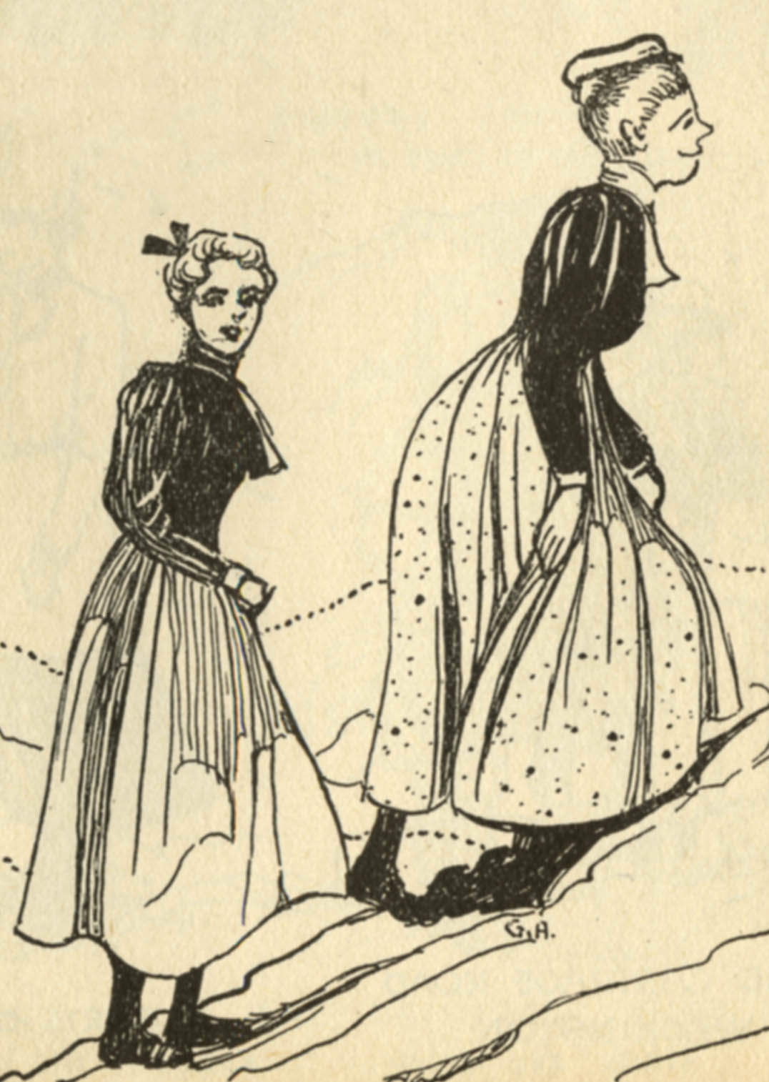 Illustration of women climbing Mount Marcy in 1898