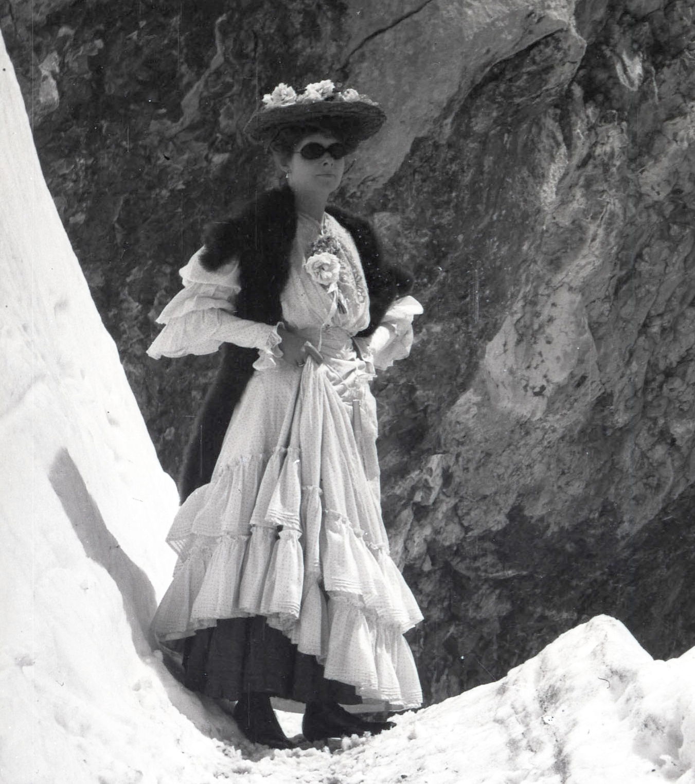 A woman climbing in the Alps circa 1911