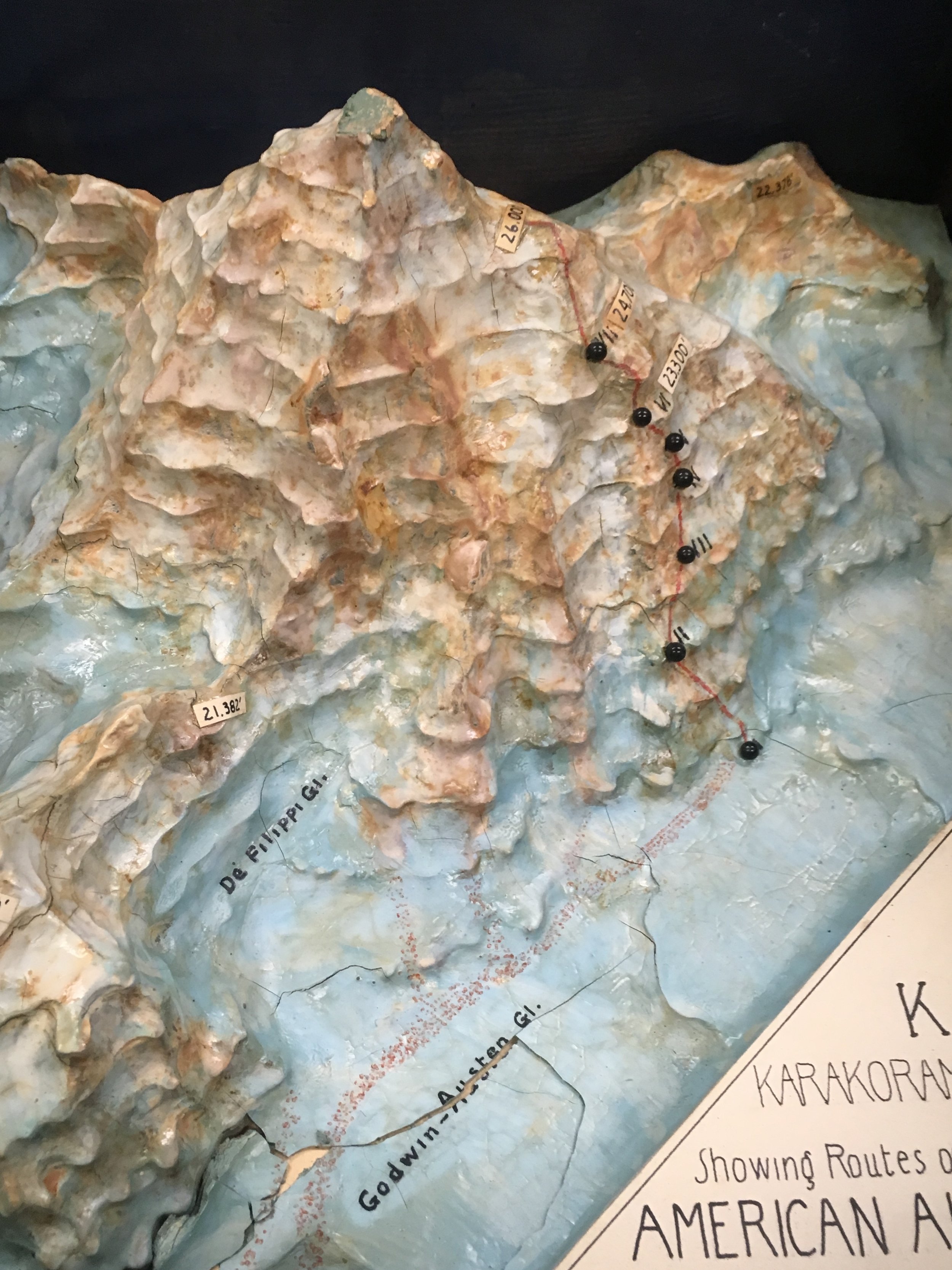 K2 diorama indicating the route taken on the Abruzzi Ridge