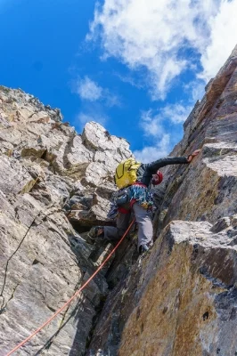 Jim Donini leading on Cerro Chueco. Photo by Tad McCrea
