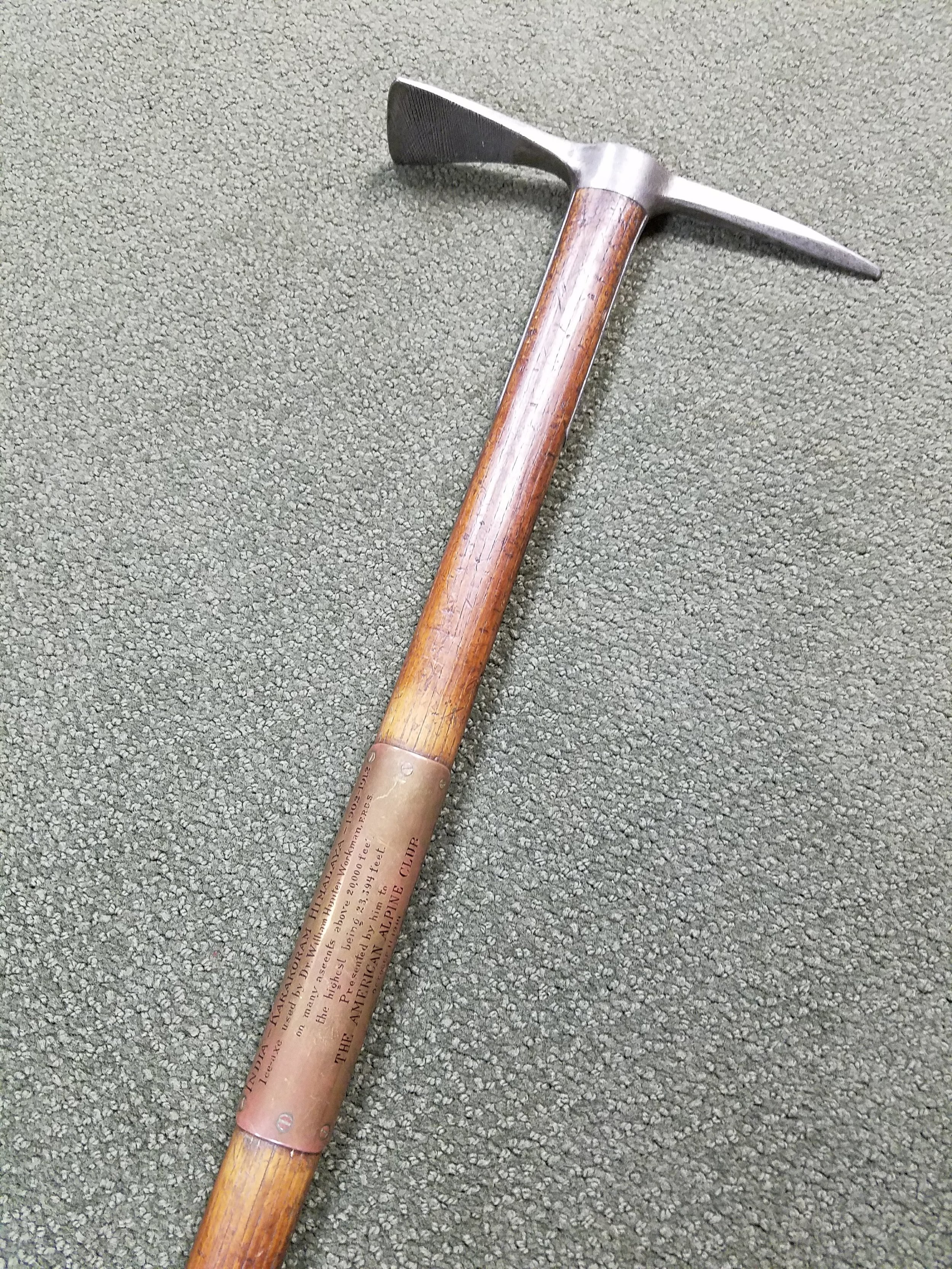  William Hunter Workman’s ice axe. Workman was the husband of Fanny Bullock Workman. 