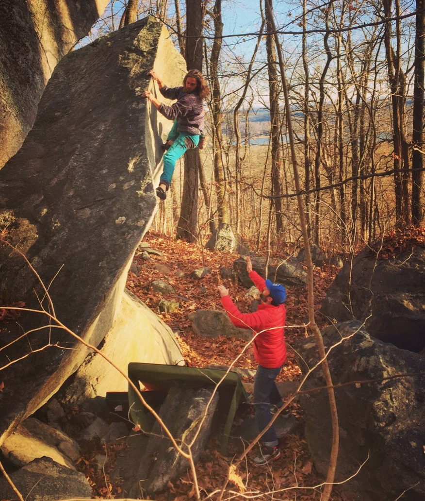 "Rumbling Bald at Chimney Rock State Park is home to over 400 routes and close to 1,000 boulder problems and is a regional destination in the Fall, Winter and Spring. The Bald also hosts the Carolina Climbers' Coalition's annual Rumble bouldering competition, which draws hundreds of climbers in January of each year. Technical face climbing, crack routes, high quality rock and an amazing diversity of boulder problems draw thousands of climbers in the prime seasons." -AAC member Brian Payst (photo).