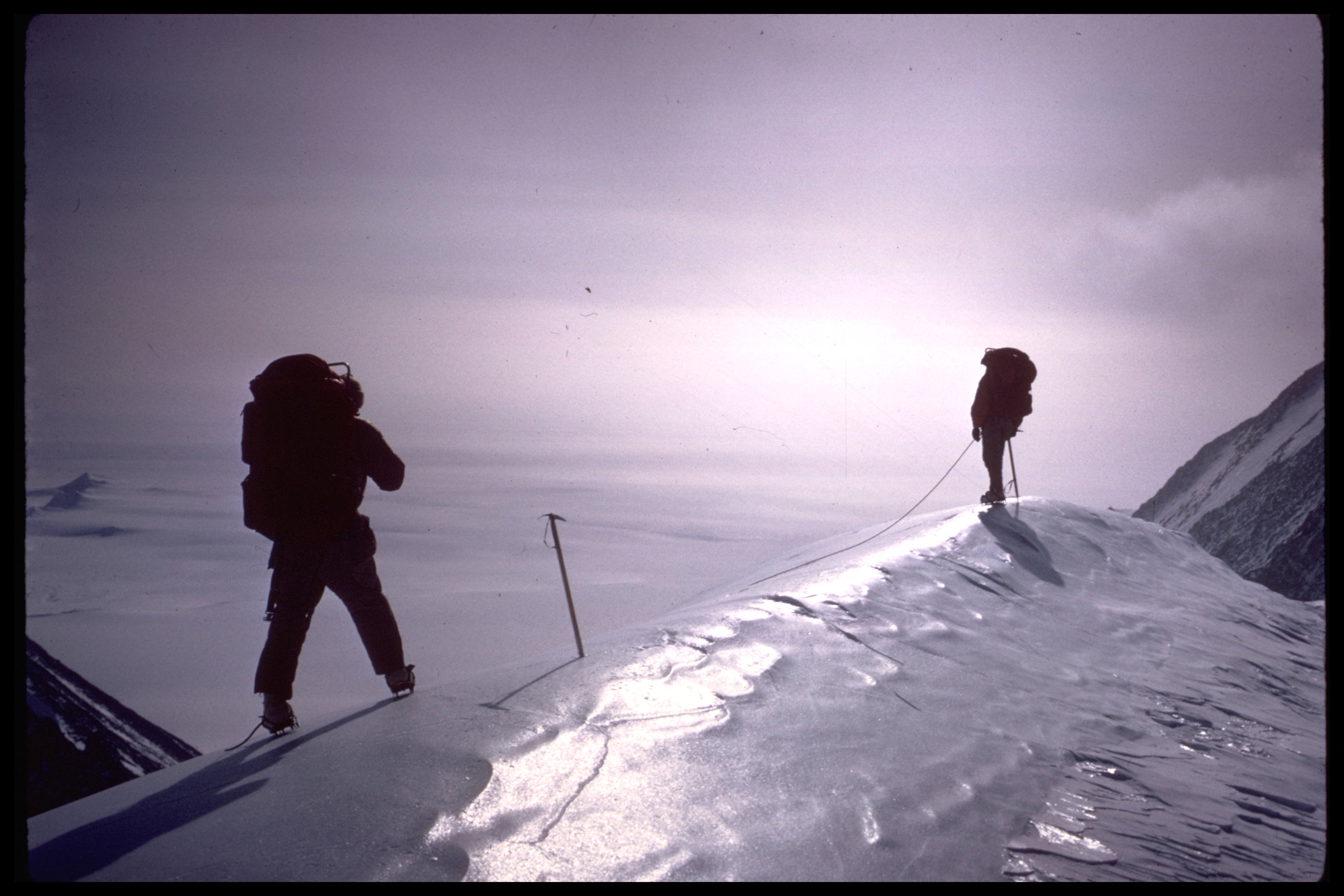  An ice axe on an icy hump 