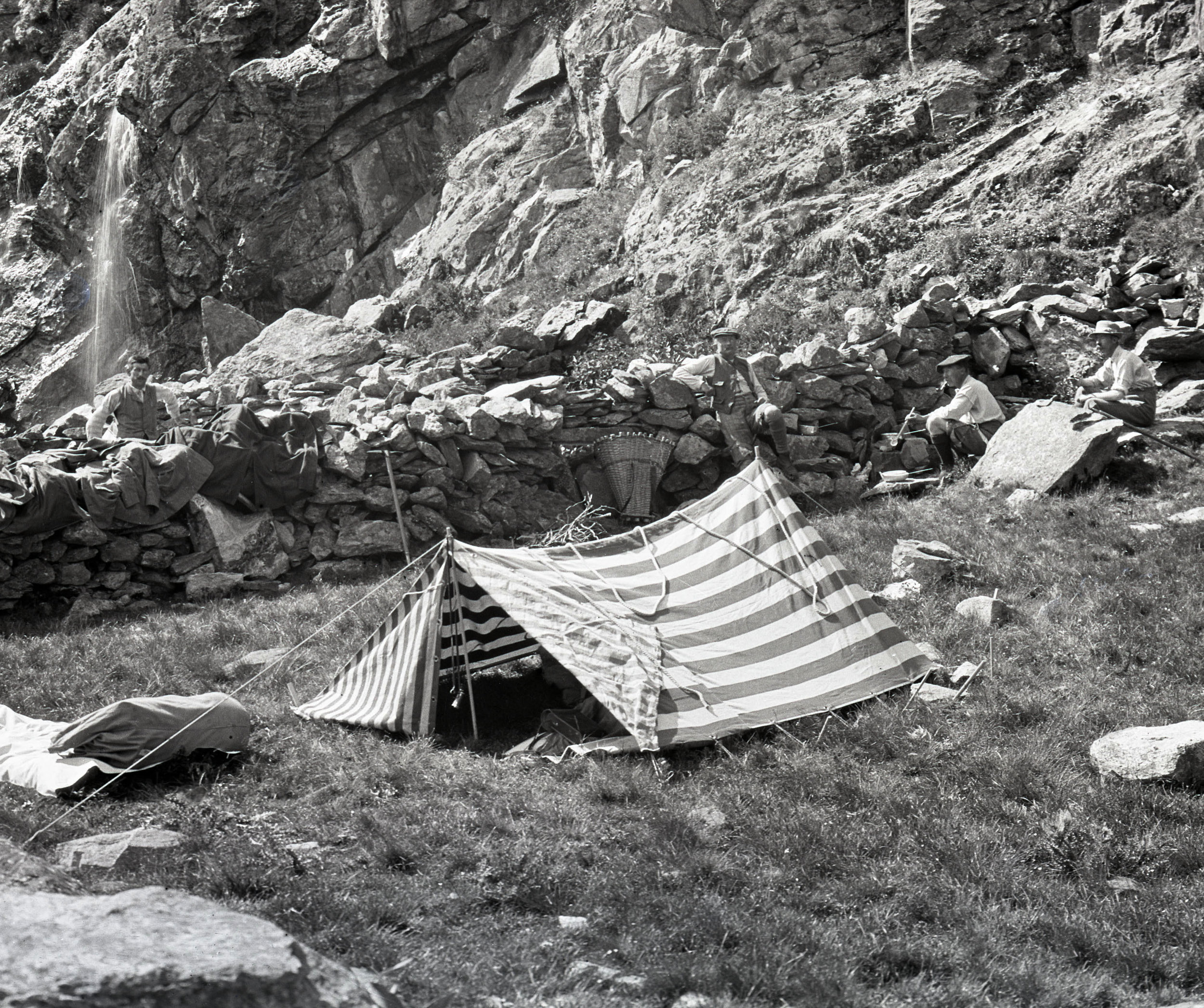 A striped canvas tent
