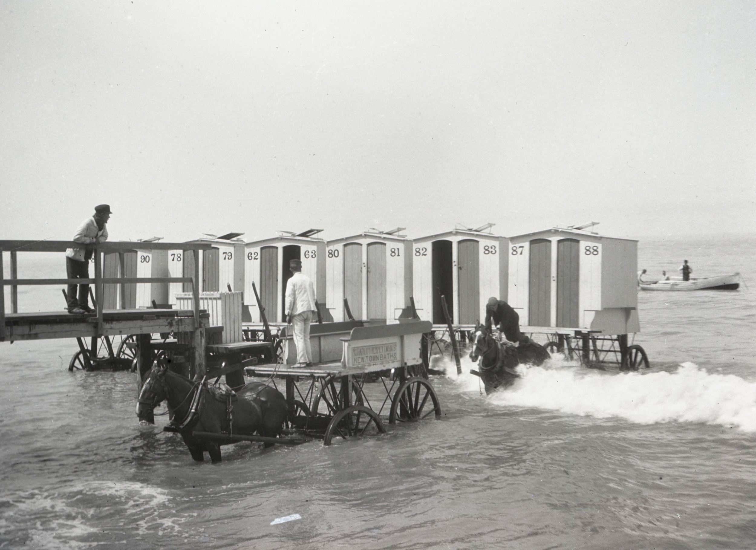 Bathing machines at Margate Beach - these carts were rolled into the sea with horses and served to allow women to preserve their modesty when swimming