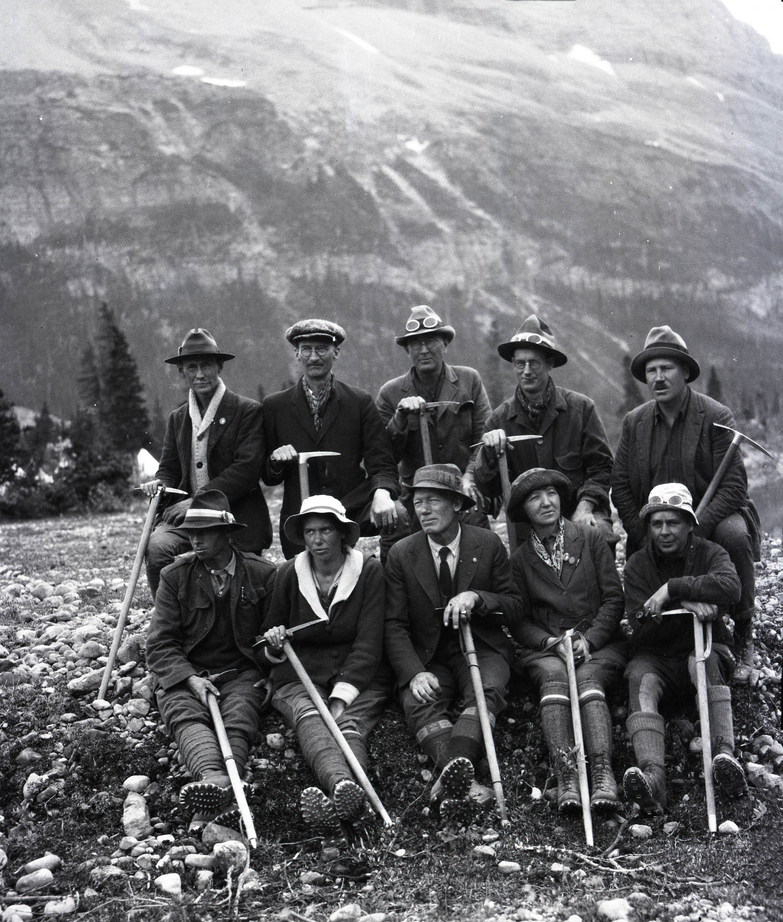  A group of climbers setting out for Mount Robson from an Alpine Club of Canada camp 