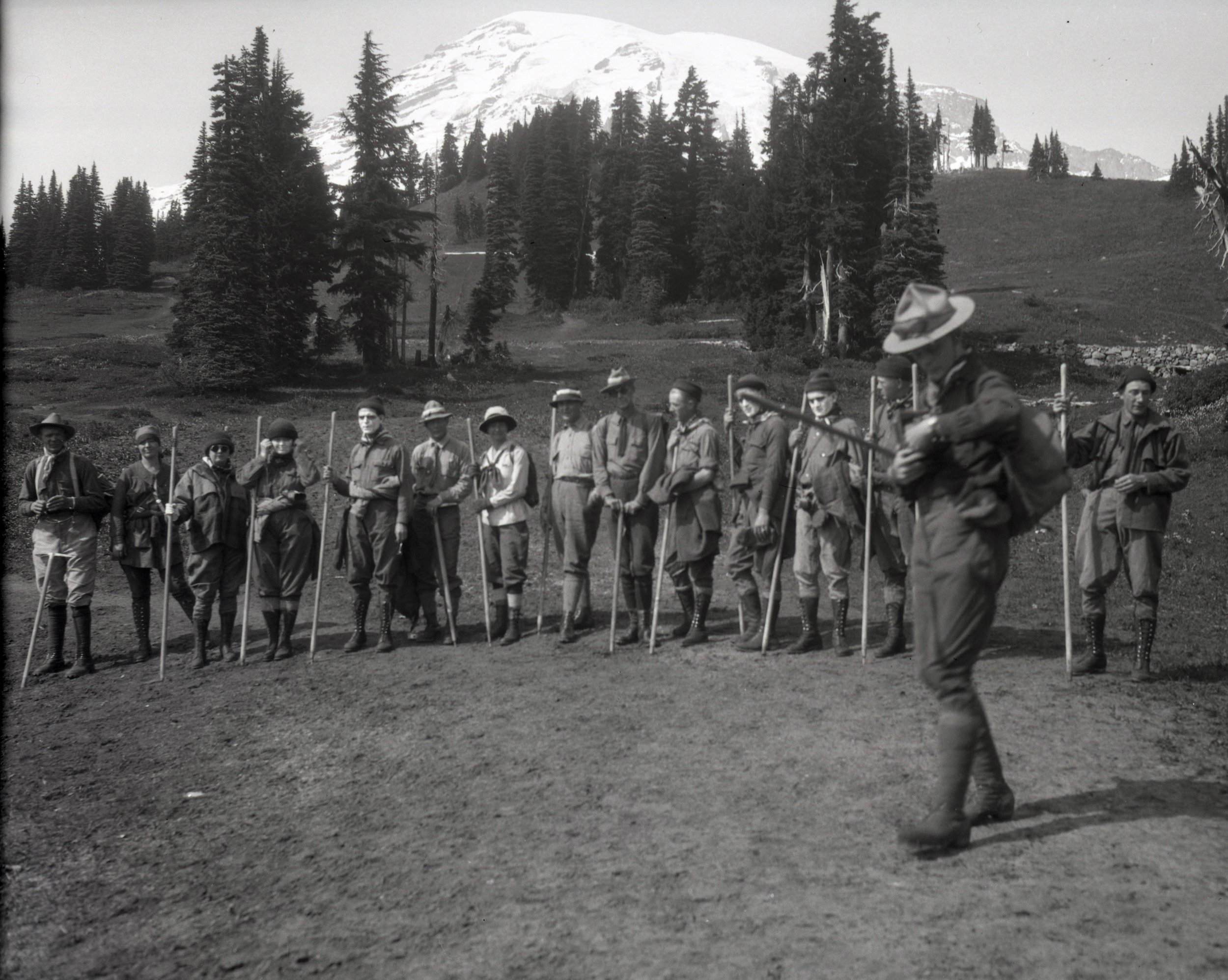  Climbing party before setting out for Mount Rainier, Washington 