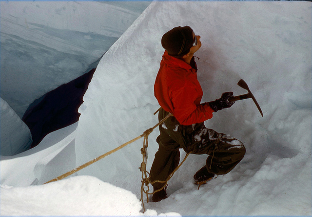  Bill Buckingham finding a route from Intermediate Camp to Base Camp.     