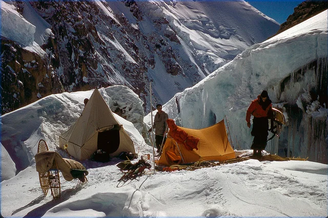 Camp with snowshoes.