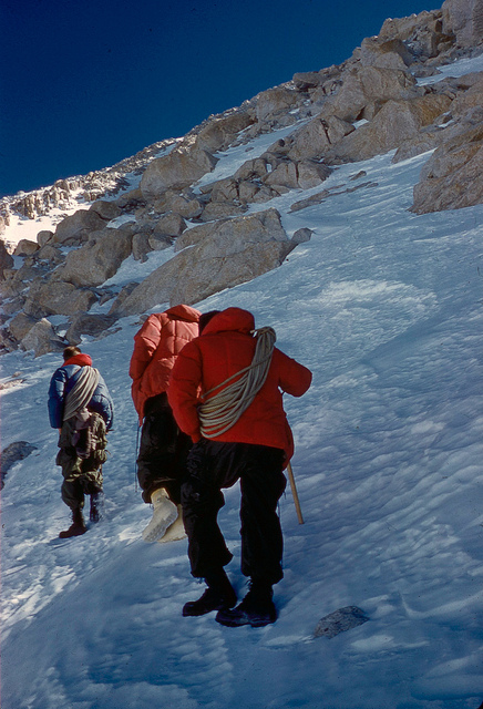  Buck, Jake, and Pete heading to fix ropes in the couloir.     