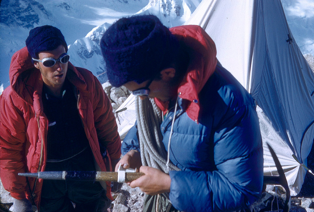  Pete and Buck preparing for the summit in Balcony Camp.     