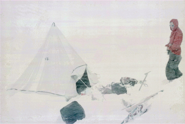  The Logan tent during a snowstorm.     