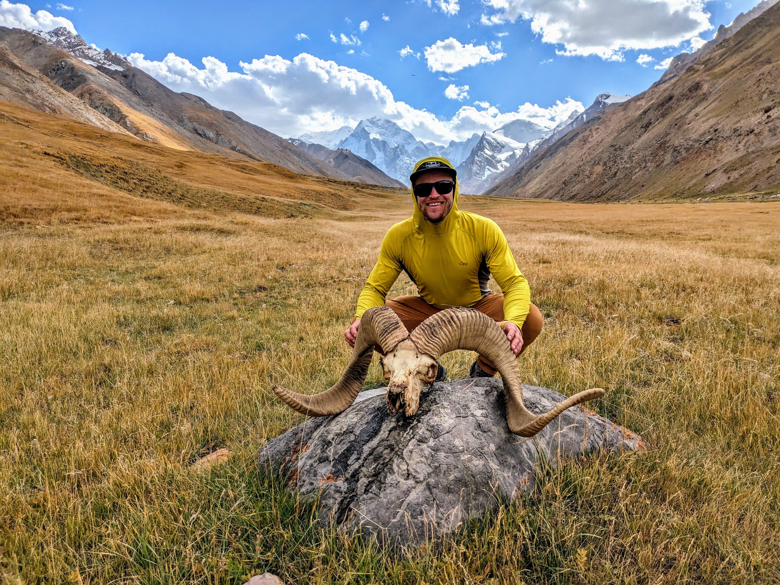 Dane in the Yellow; Olan's musk (our mascot) is the name of the marco polo sheep horns. Photo by Seth Timpano