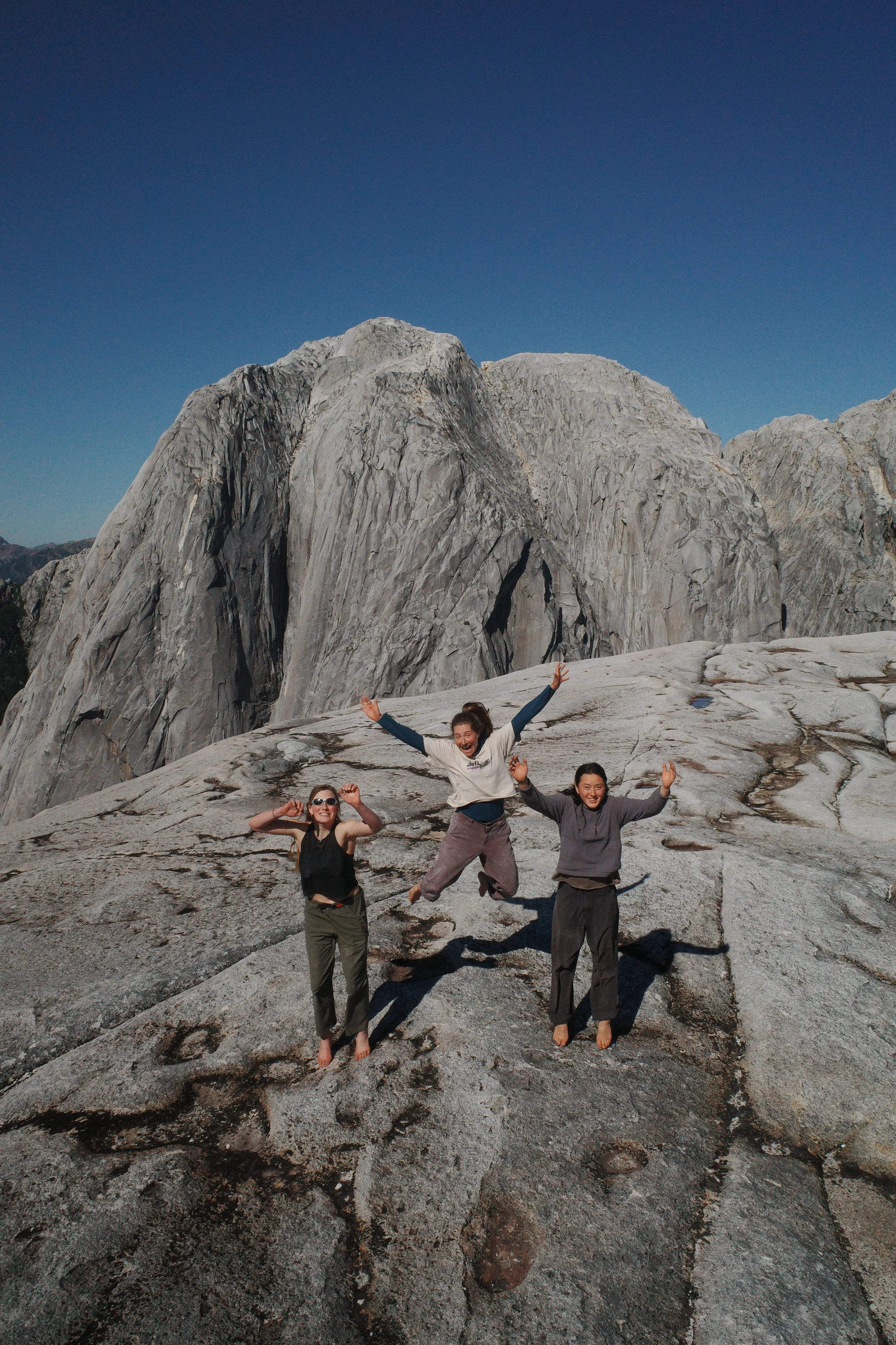 Rell Lennox, Flavie, and Victoria on top of the climb: No Hay Hoyes 5.11a.