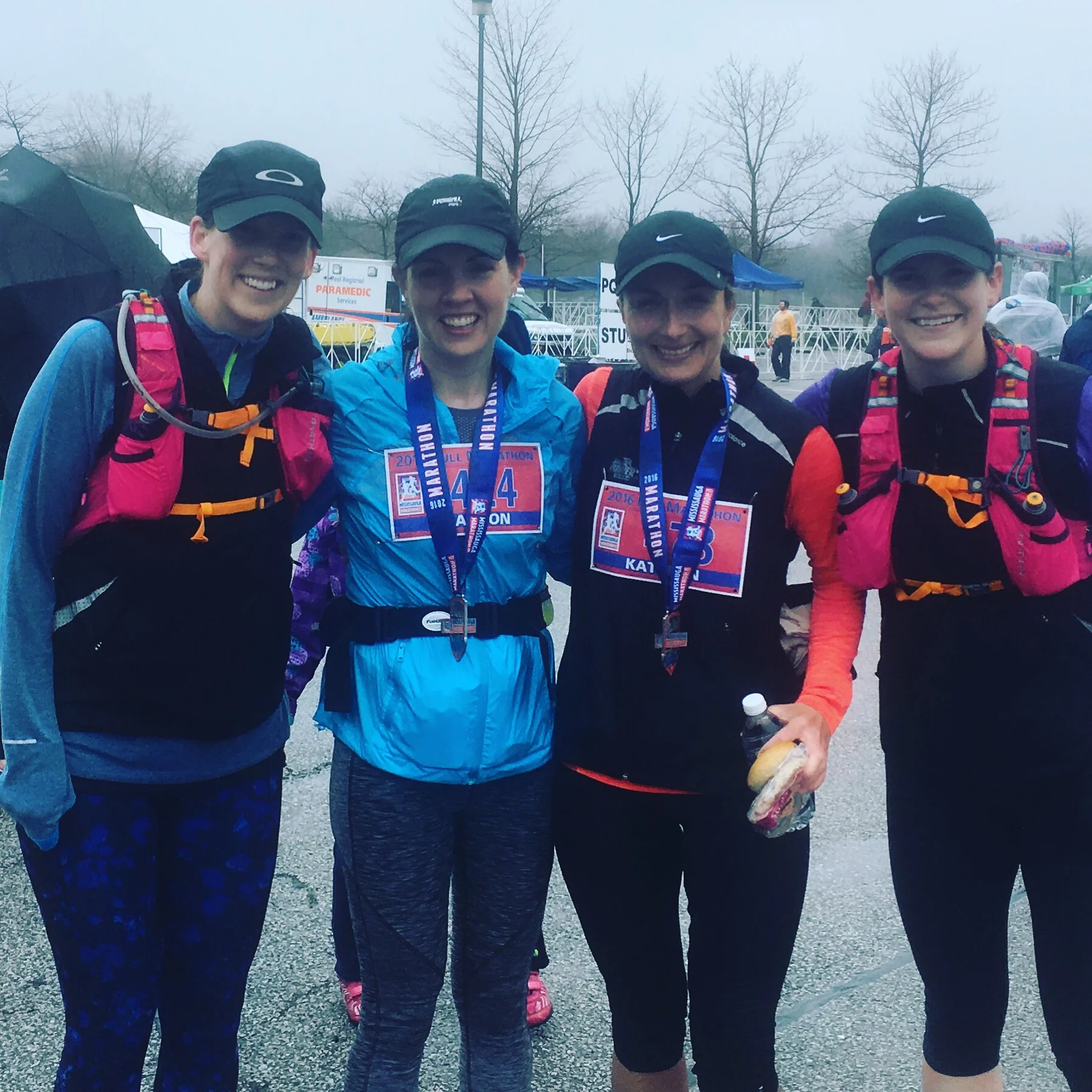 Shannon and Kathryn completing their first Marathon in less than ideal weather conditions.