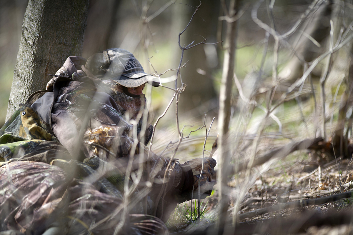 Steve Sharp, Recruit, Retain and Reactivate coordinator for the National Wild Turkey Federation, is shown calling wild turkey at the Barry State Game Area in Barry County.
