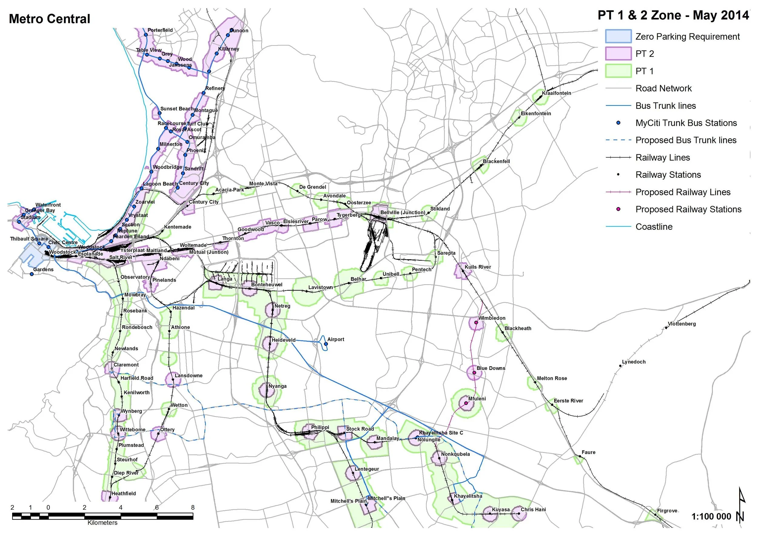 The PT1 and PT2 Zones as demarcated by the City's Municipal Planning by-law. (Source: City of Cape Town)