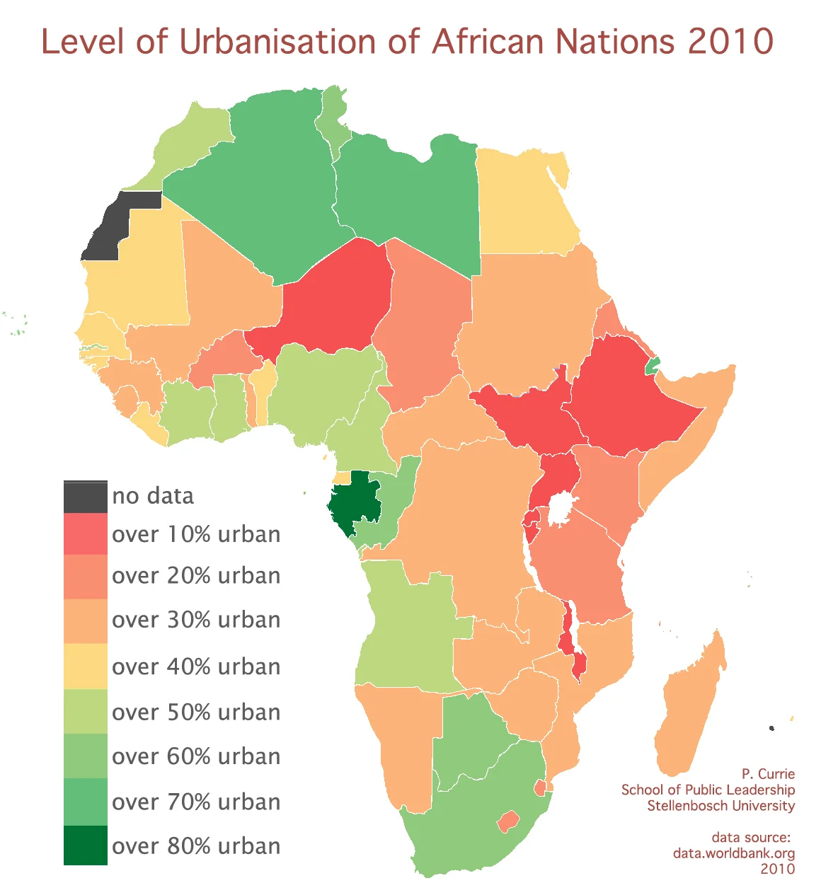 Levels of urbanisation in Africa. Source: Paul Currie (provided)