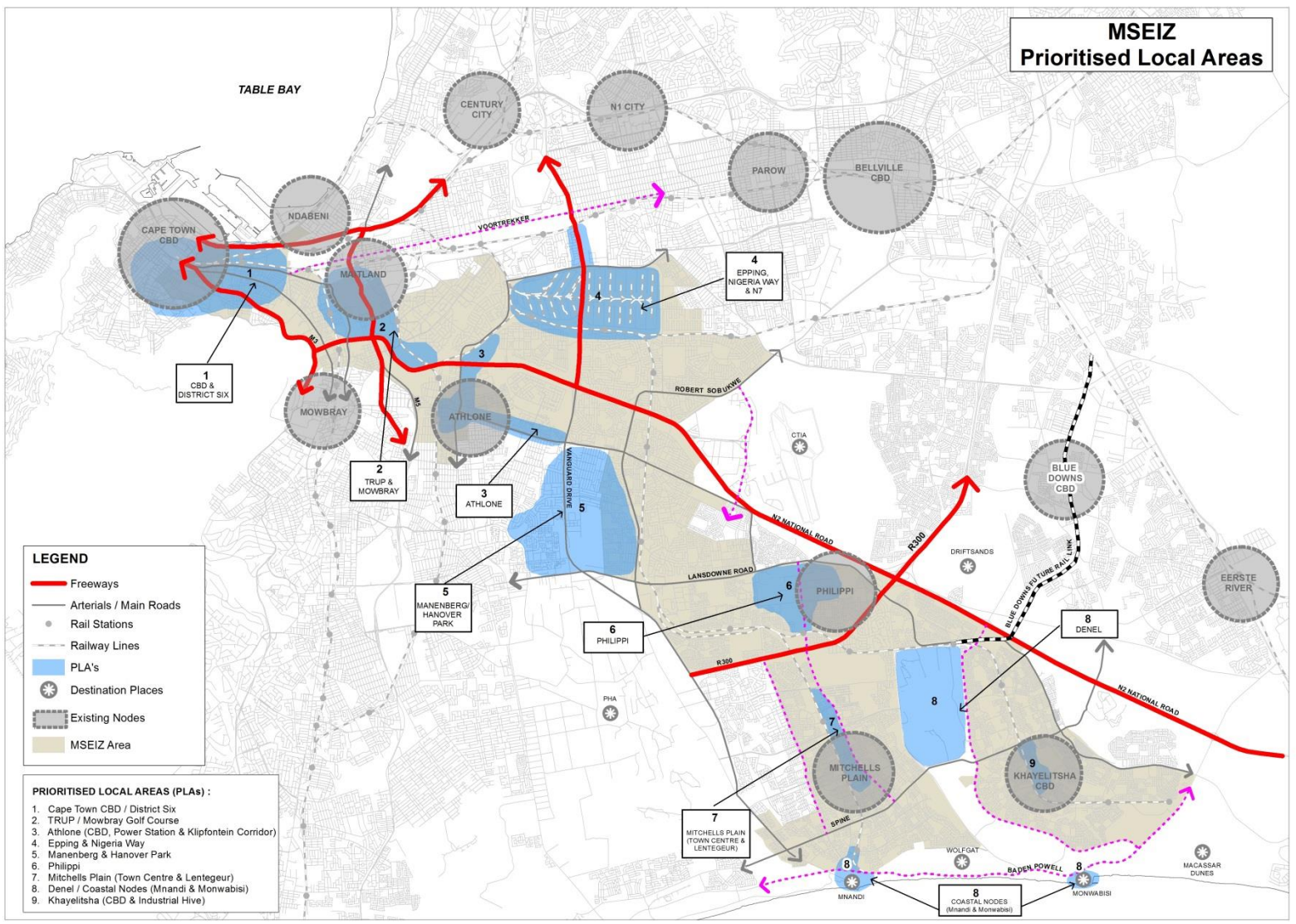 Metropolitan South East (MSE) Corridor. Credit: Built Environment Performance Plan, City of Cape Town