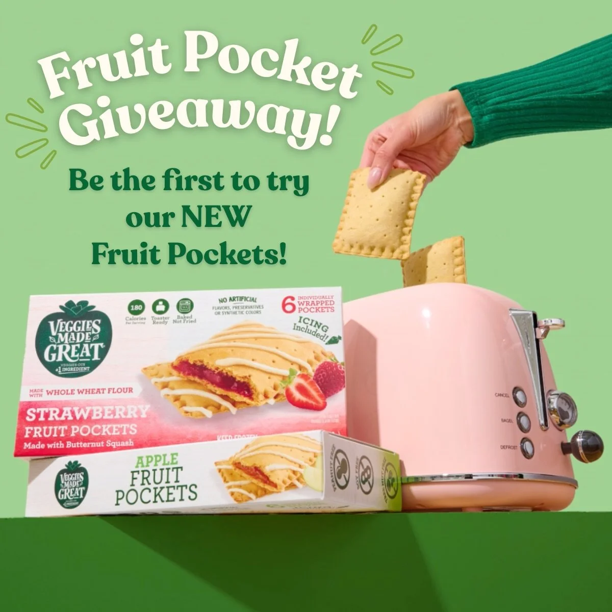 🚨 GIVEAWAY ALERT 🚨

Be the first to try our NEW Fruit Pockets before they hit stores this May 👀✨
(Trust us&hellip; your toaster is about to have a new BFF 🔥)

To enter:
💚 Follow @veggiesmadegreat
💚 Tag a friend (each tag = 1 entry&hellip; so go