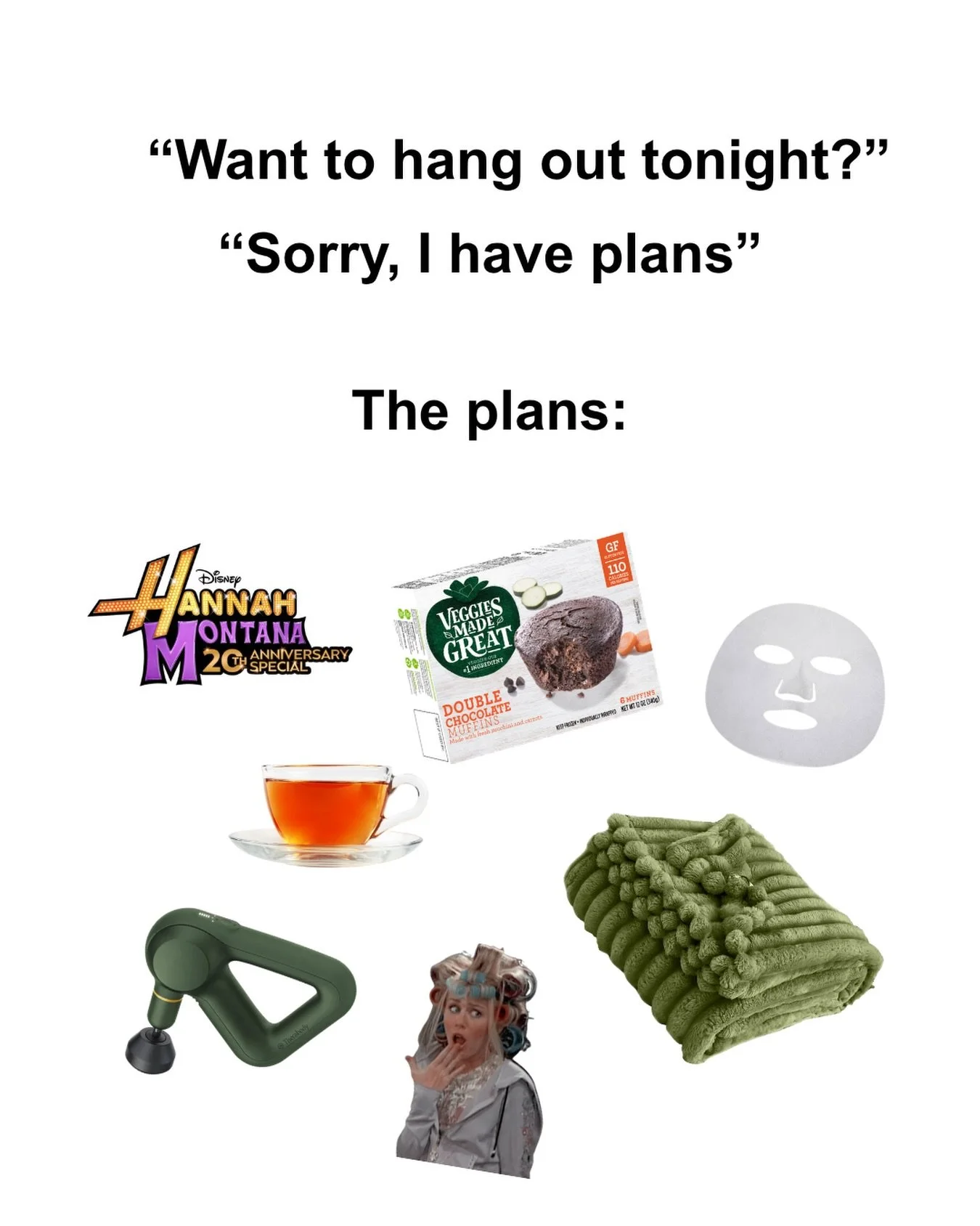 Tonight&rsquo;s plans: face masks, self-care, snacks (made with veggies, obviously🥕), and Hannah Montana ✨