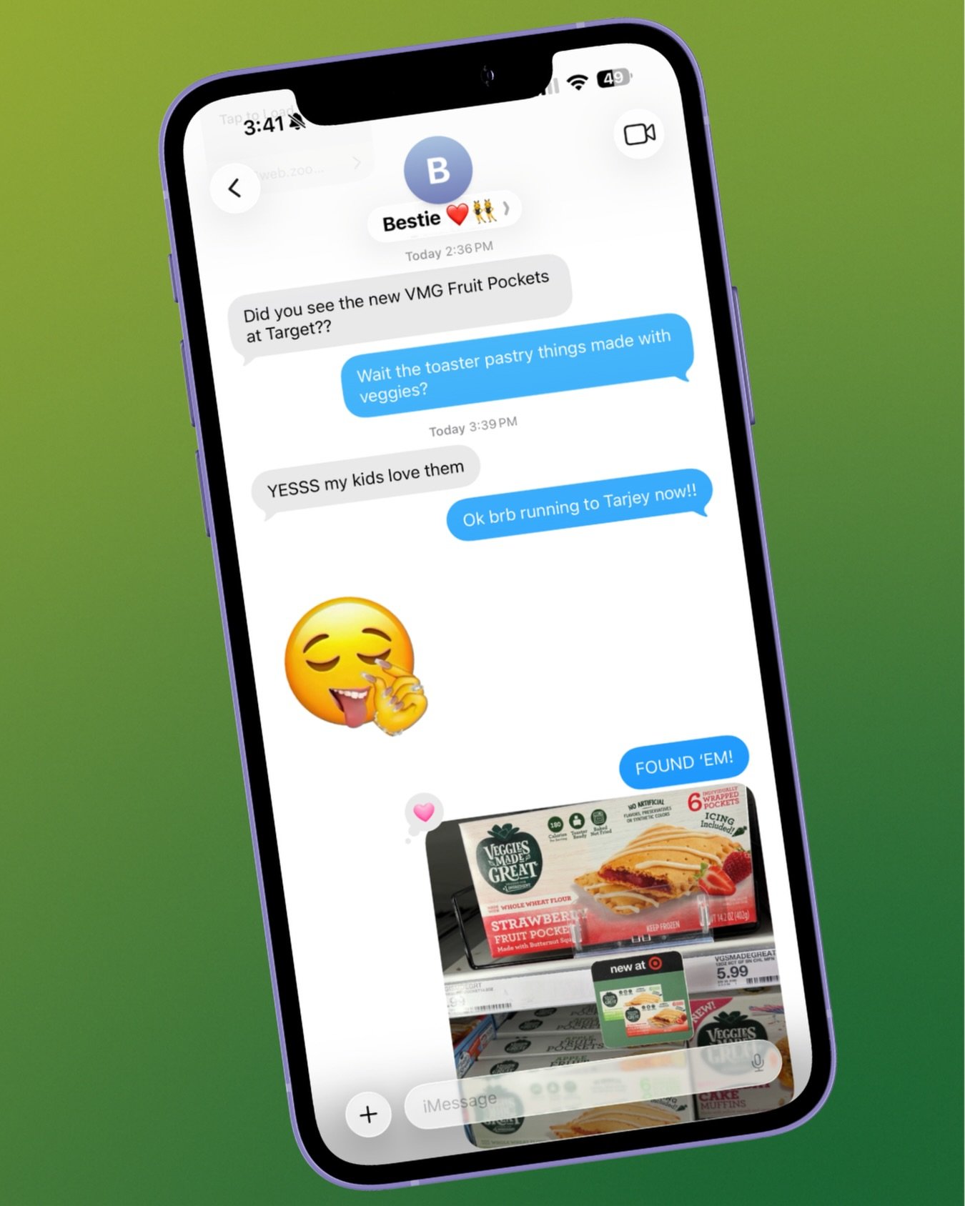 How our texts are looking lately 👀

Tag your bestie in the comments to let them know about @veggiesmadegreat new Fruit Pockets and we&rsquo;ll pick a winner to send a matching t-shirt for you and your BFF 👯&zwj;♀️