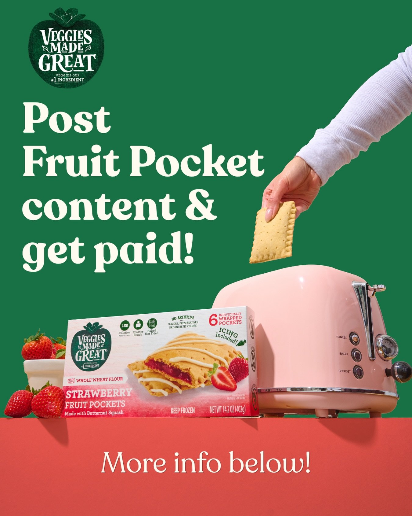 Calling all nano creators 👀📸

Do you have 1,000+ Instagram followers and love creating fun, engaging Reels? We&rsquo;re looking for creators to help us spread the word about our NEW @VeggiesMadeGreat Fruit Pockets - your toaster&rsquo;s new BFF 💖
