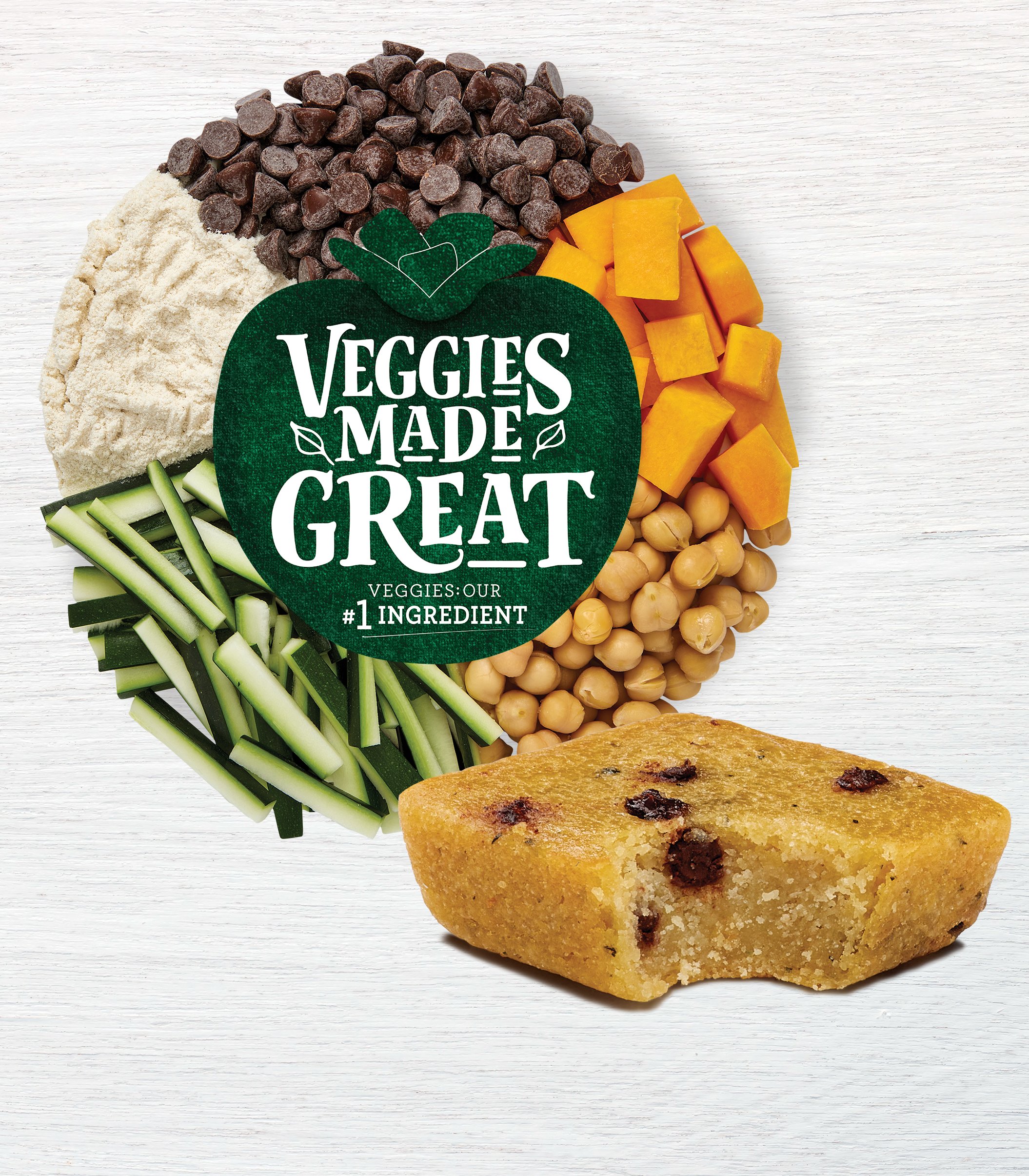ingredient wheel next to chocolate chip blondie bite