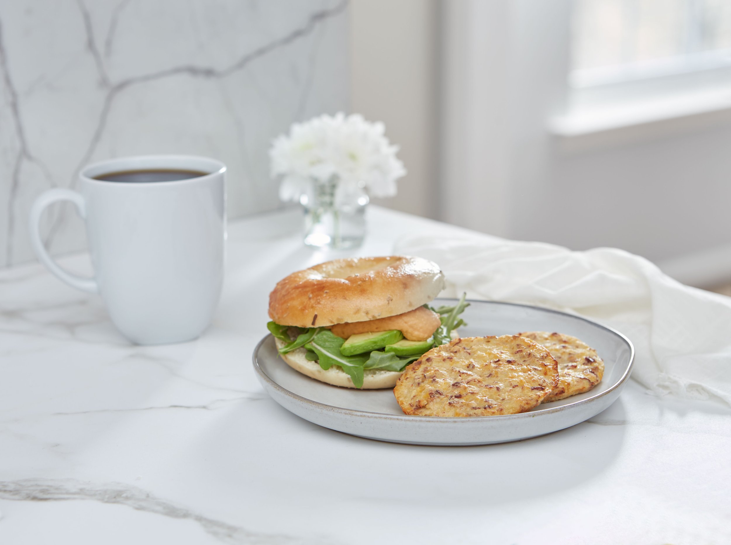 omelette round next to sandwich