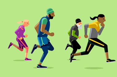 Illustration of people running. Exercise stimulates the endocannabinoid system.
