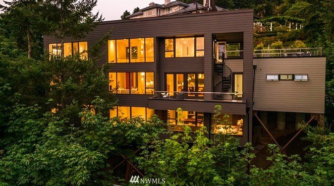 (Belvedere 7 House, Part 2/4)  Here&rsquo;s a look at some exterior shots for one of our latest SWW design projects. Built by GIS International Group, this Bellevue hillside house sits on a near 100% slope. Elevated 40 feet, the house sits atop of co