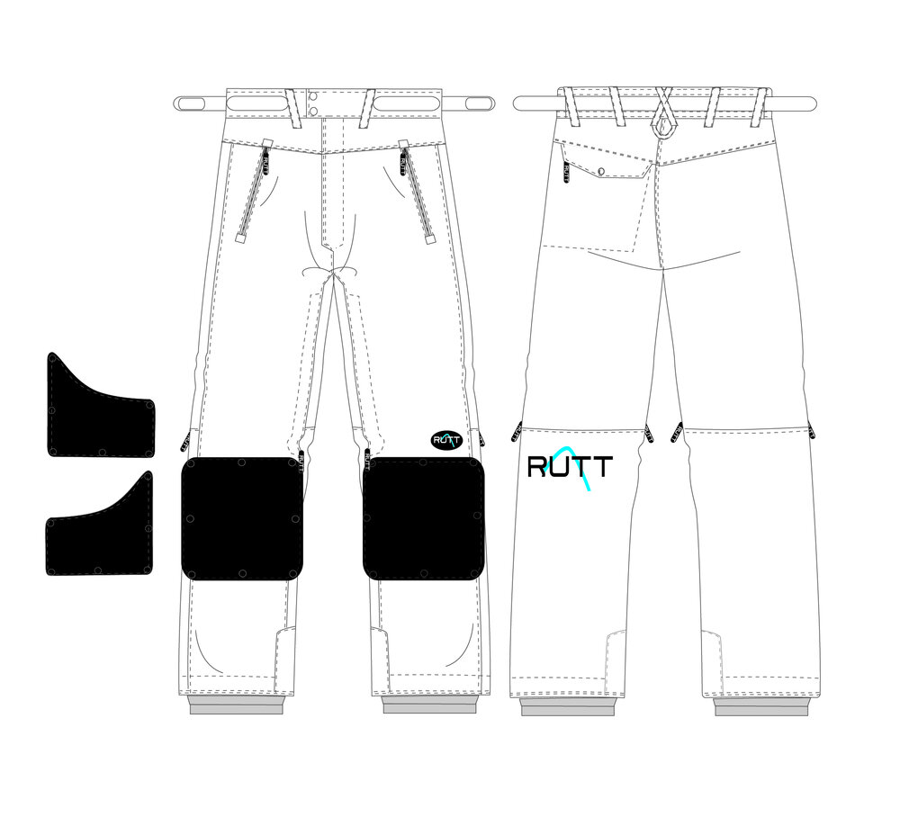 CLASSIC MOGUL PANTS, WHITE INSULATED W/ Patches (as shown) — RUTT MOGUL  PANTS