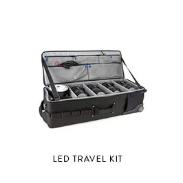 LED TRAVEL KITFull stand alone travel lighting kit(2) Hi-Capacity LEDs (comparable to 4ft kinos)(1) Battery Powered LED(3) Travel stands, Mounts, Expendables, miscMade with LiteGear Profesional Film LEDs &nbsp; &nbsp;Color balanced accurate CRIDayli…