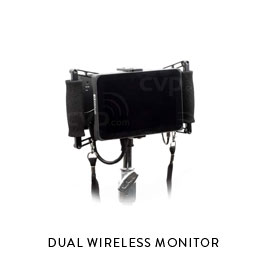 DUAL WIRELESS MONITORSwaps between monitoring two cameras at onceSmallHD 7in OLED handheld monitor(2) Paralinx Ace wireless units(2) Gold Mount batteries and chargerWooden Camera cage