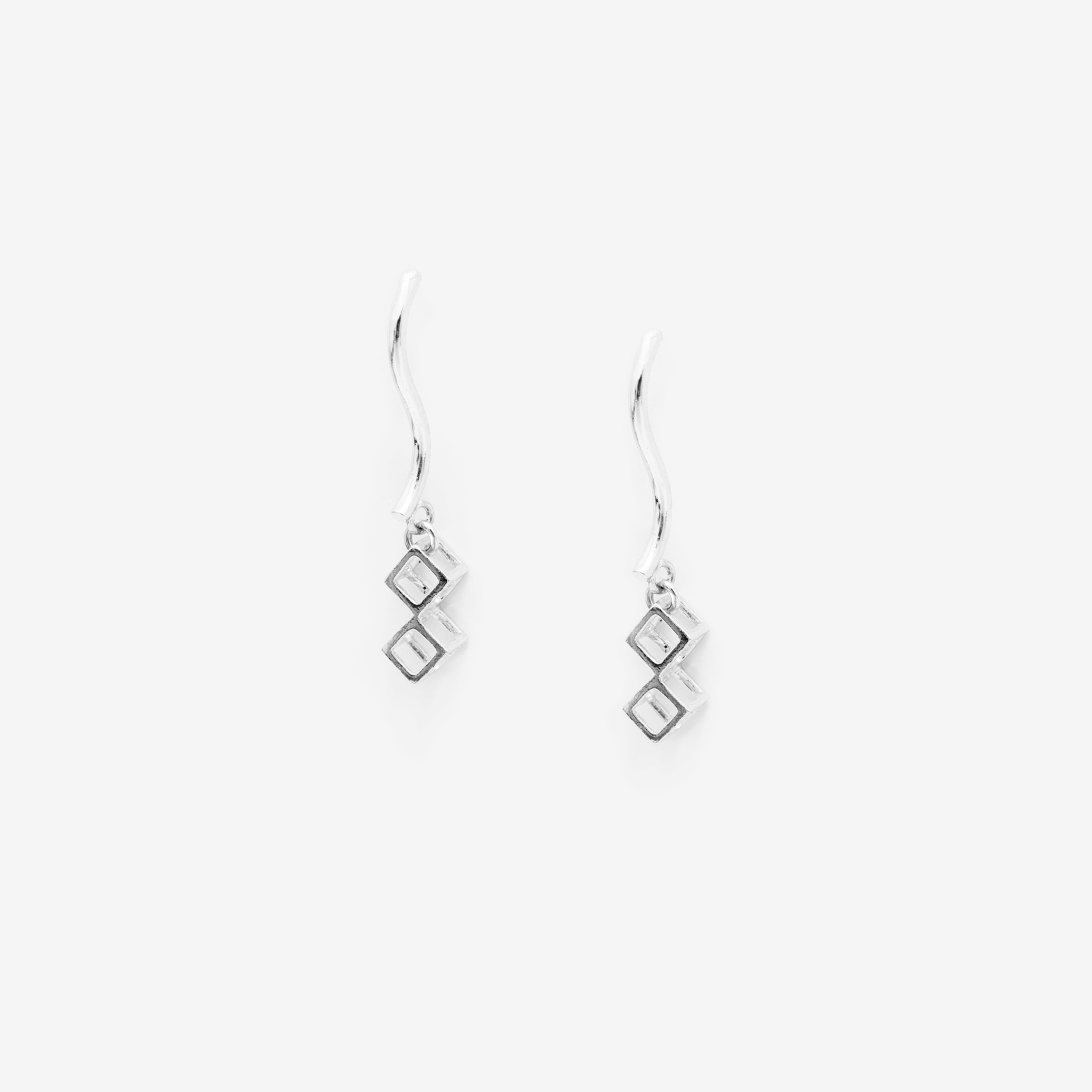 S curve with dangling double cube earring