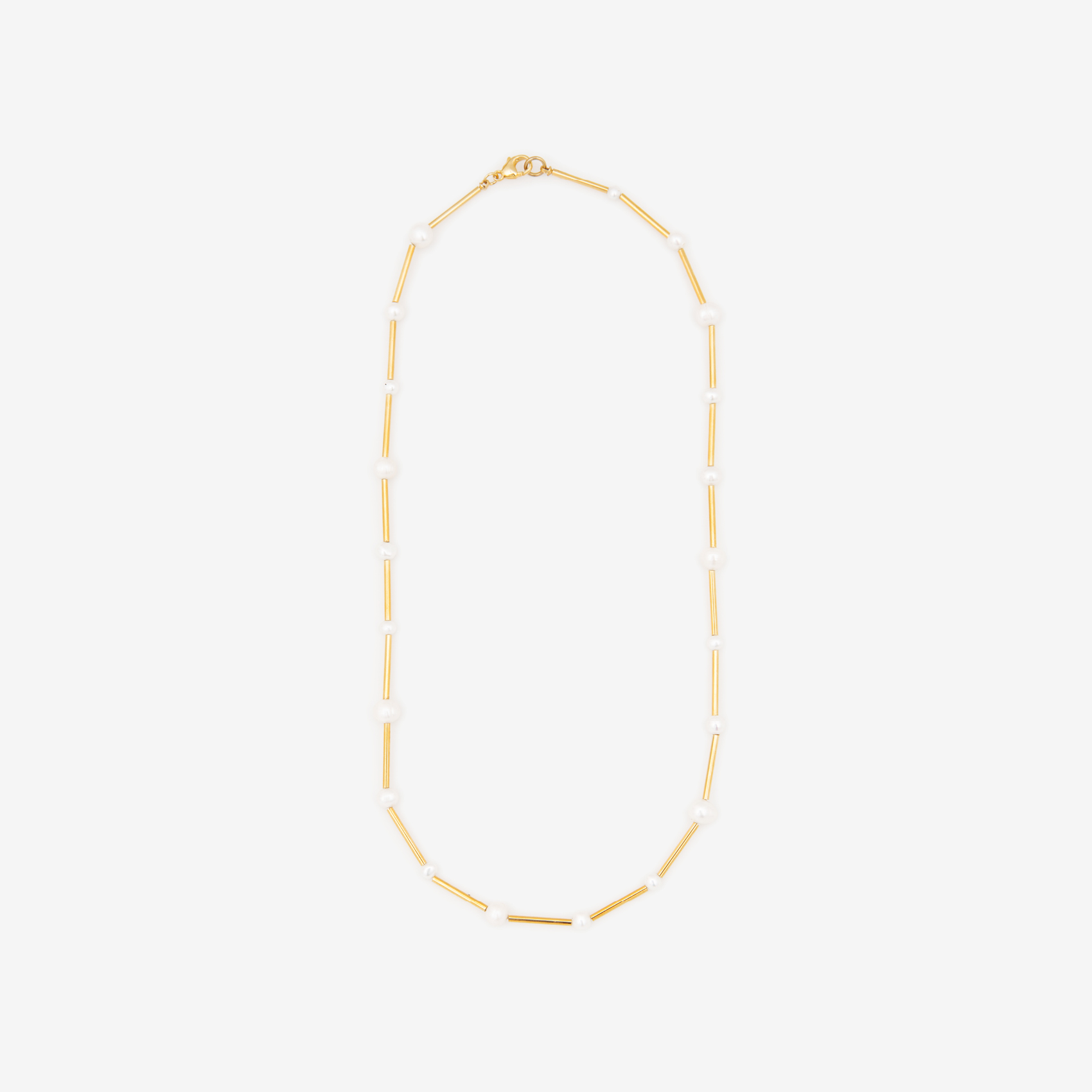 gold plated tubing necklace with pearls