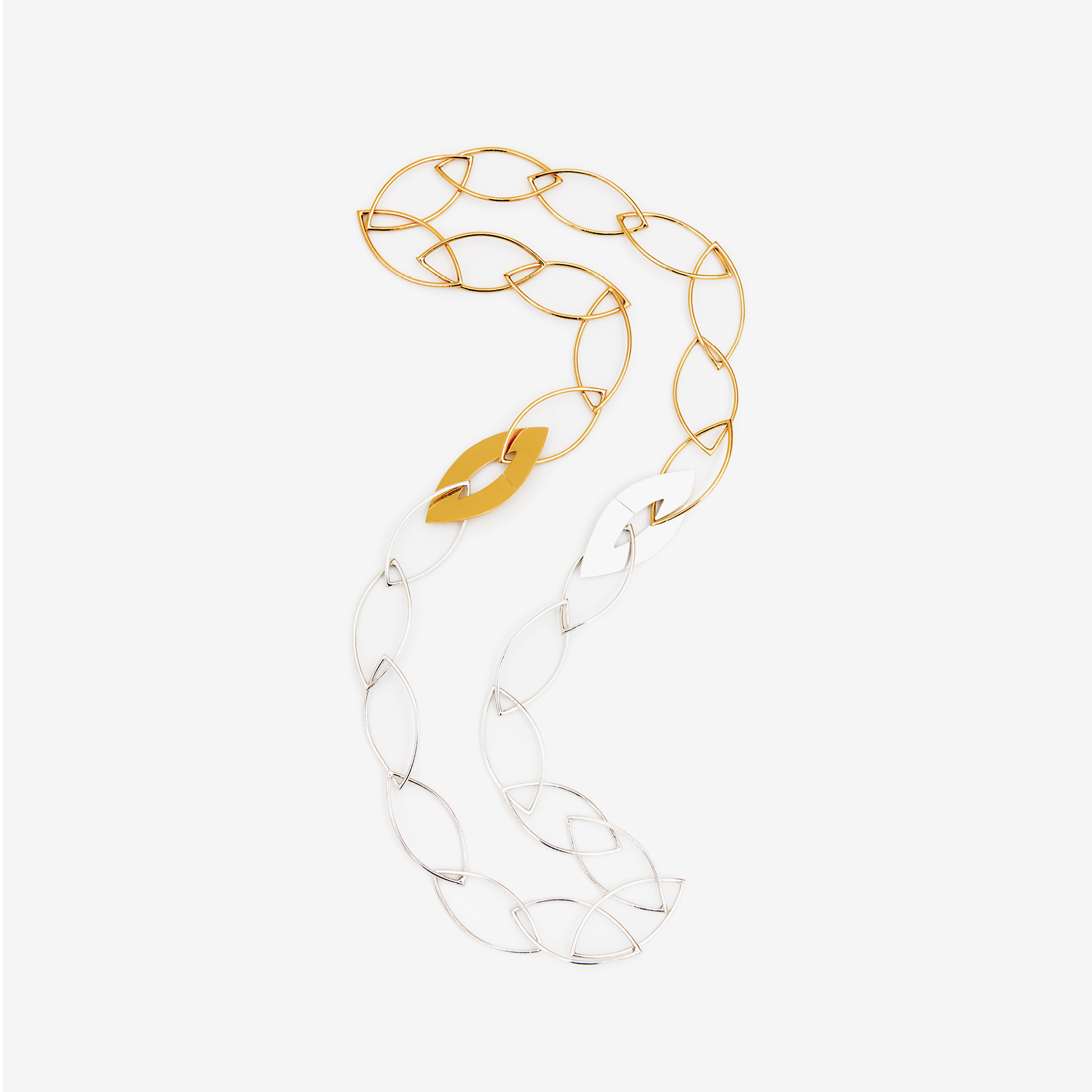 oval long necklace in tow-tone/ gold and silver