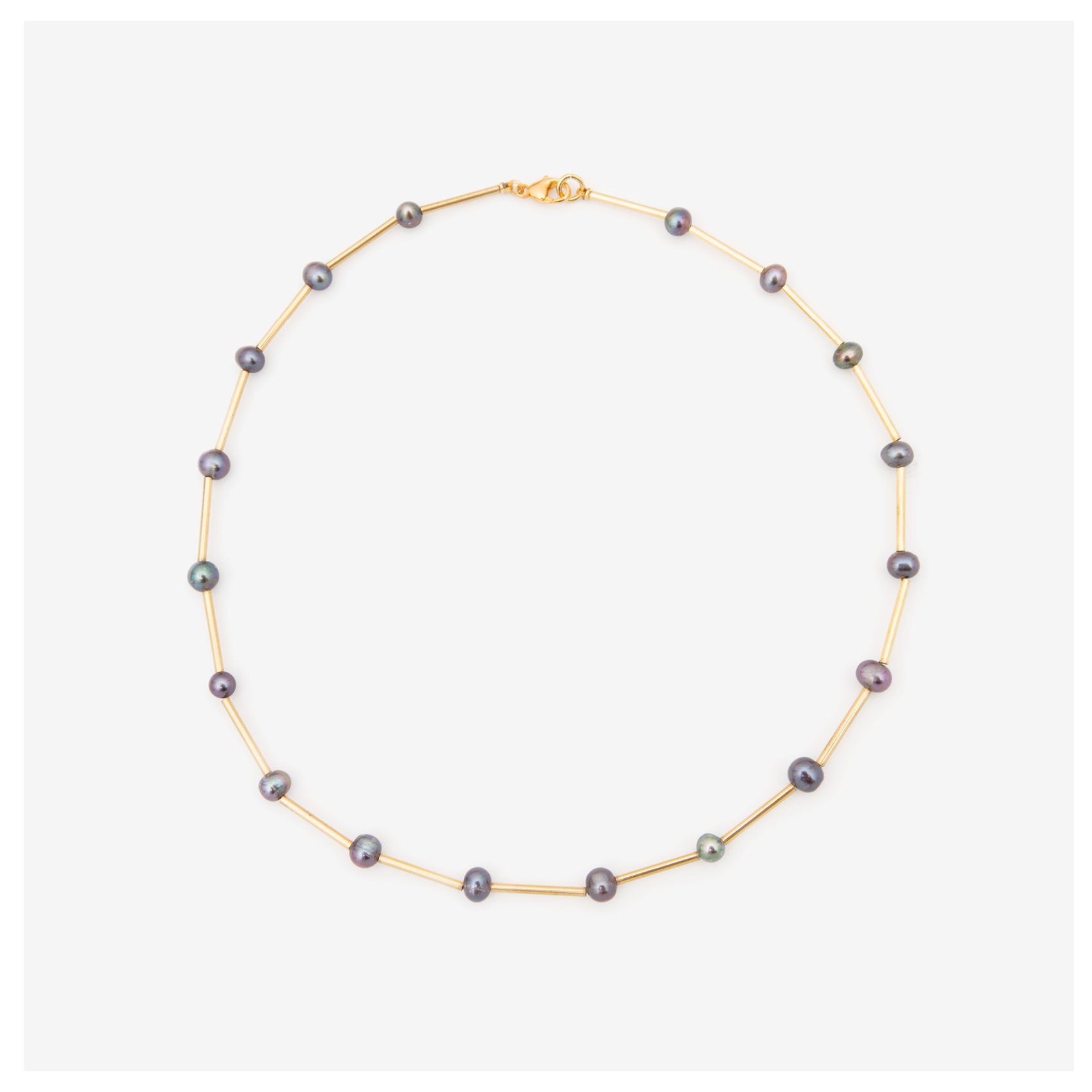 tubing necklace with black pearls/gold